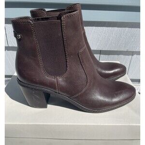 Anne Klein iFlex Akbunty Brown Leather Heel Chelsea Ankle Boots Womens Size 9M